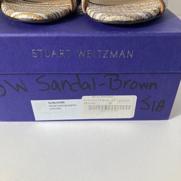 Womens Stuart Weitzman Sunlover Beige Weave Nappa Heeled Leather Sandal 9N - Picture 11 of 11